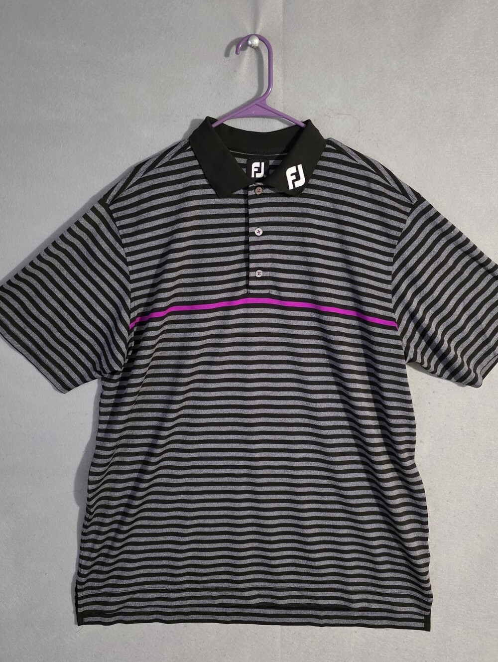 Footjoy Mens Black/Gray/Purple Striped Tour Collar Golf Polo Size XL
